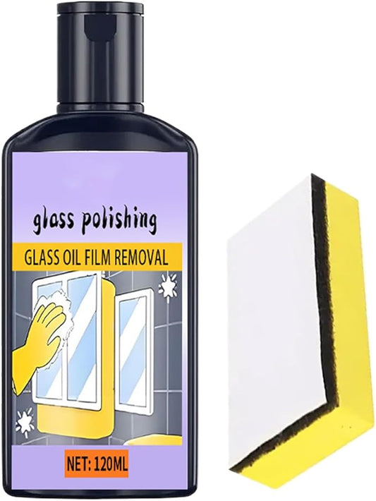 Shower Glass Cleaner - 120ml Oil Film Cleaner with Sponge for Window, Glass Oil Film Remover for Toilet Tub Washbasin Bathroom Kitchen Shower Tile Mirror