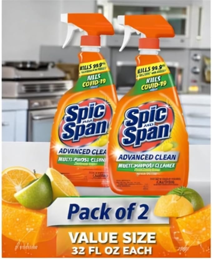 Spic & Span Advanced Clean Multi-Purpose Cleaner Spray, Fresh Citrus Scent, 32 fl oz (Pack of 2)