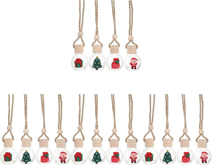 Mobestech 16 Pcs Car Aromatherapy Pendant Car Air Freshener Christmas Accessories Diffuser Bottles Air Freshener Diffuser Hanging Ornament Essential Oil er Wooden
