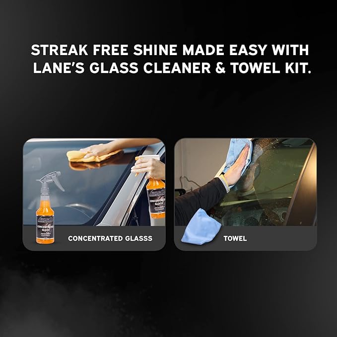 LANE'S Glass Cleaner & Towel Kit - Concentrated Glass Cleaner, Streak Free Formula - Corduroy Window Glass Towel (32 OZ)