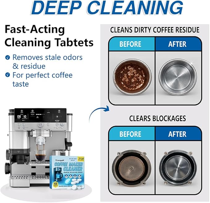 48Tabs–Coffee Maker Cleaner and Descaler & Coffee Pot Cleaner. Powerful Keurig Descaling Solution. Coffee Machine Descaler Tablets Compatible with Keurig, Breville, Miele, DeLonghi & Espresso Machines