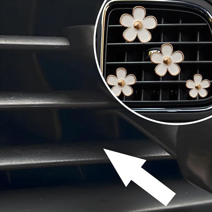 8PCS Car Daisy Flower Air Vent Clip, Cute Auto Outlet Air Conditioning Clip, Sweet Girly Vehicle Fresheners Gift for Women Girls, Car Interior Decor Universal Fit（White）