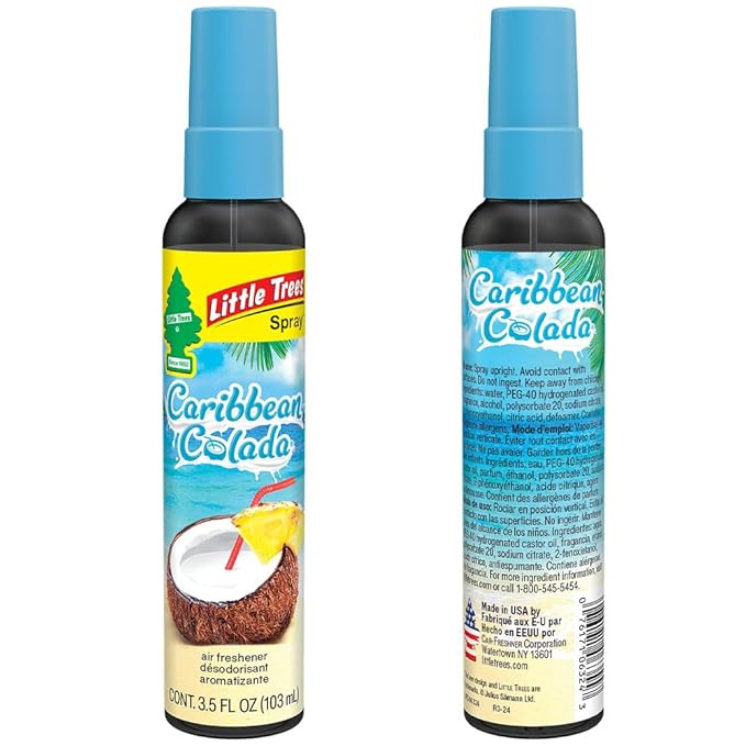 LITTLE TREES Car Air Freshener | Spray Provides a Long-Lasting Scent for Auto or Home | On-the-go Freshness | Caribbean Colada, 6 Air Fresheners