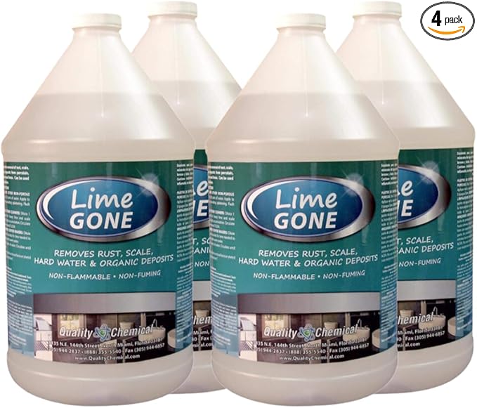 Quality Chemical Lime-Gone Remover - Calcium, Lime and Hard Water Stain Remover for Bathroom, Shower and Tile - Lime a Way - 128 oz (Pack of 4)