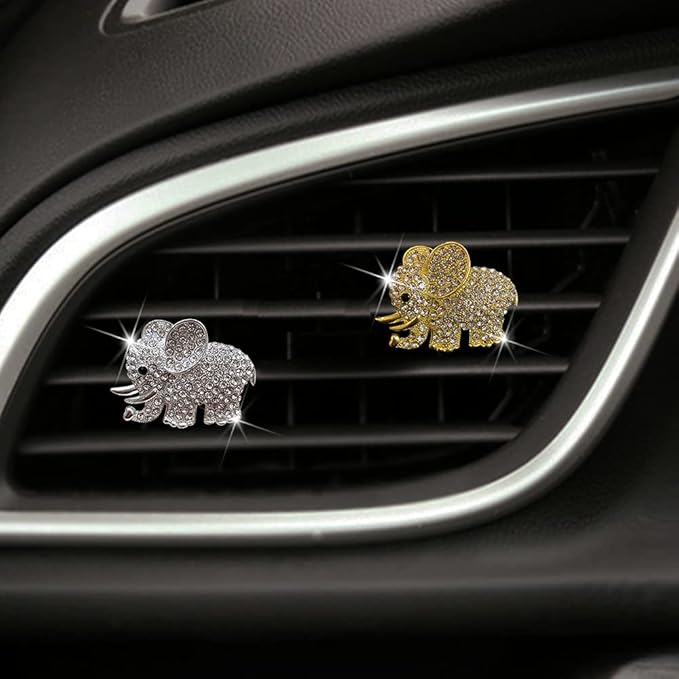 Tznyly Car Decor Car Fresheners For Women Bling Car accessory Car Air Outlet decor Bling Car accessory For Women Car Aromatherapy Car Air Vent Clip Charm Car air freshener Set of 2 elephants