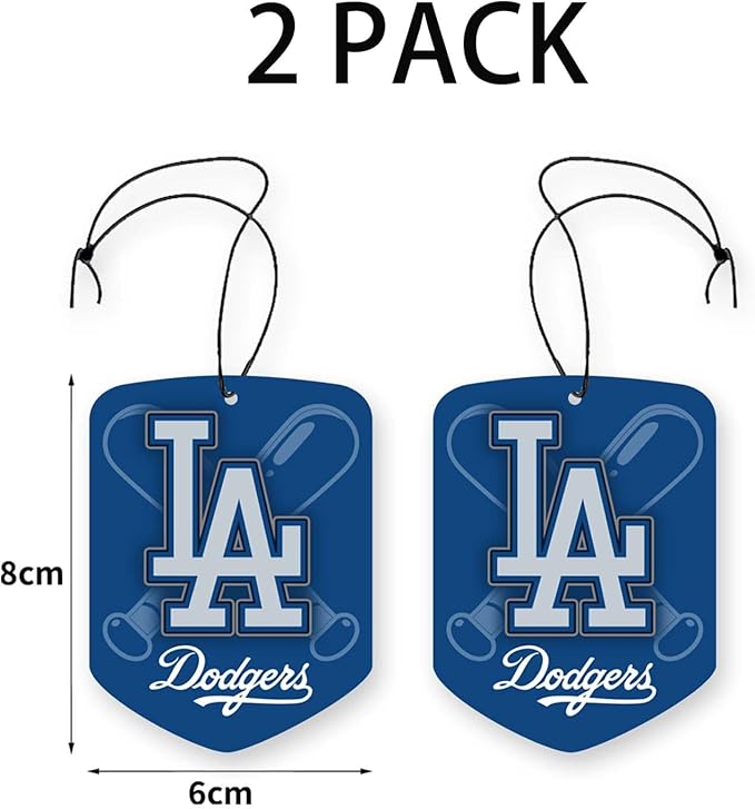 2 Pack MLB Dodgers Car Air Freshener - Licensed Hanging Scented Air Freshener, Blue Shield with LA Dodgers, Sports Fan Auto Fragrance for Car, Truck & Home