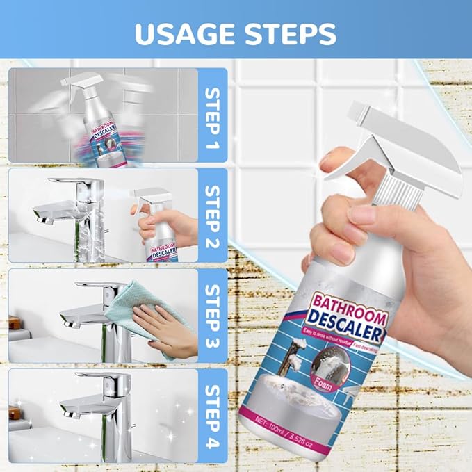 Stubborn Stains Cleaner, 2025 Upgrade Bathroom Descaler Cleaner Multipurpose Bathroom Foam Cleaner, Bathrooms Descaler Spray Limescale Cleaner for Bathtub Sink Glass Tiles (2PCS)