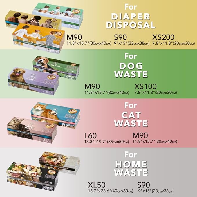BOS, Odor-Sealing Dirty Diaper Trash Bags - Disposable Bags - Scent & Smell Free [90 count] (Small)