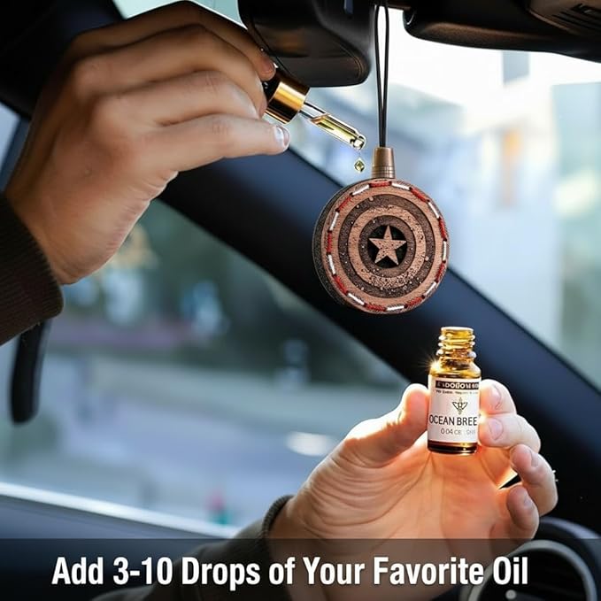 Wood Car Air Freshener — Handmade Car Air Freshener — Captain Shield Designed Fragrance Oil Diffuser in Wooden Gift Box — Aromatherapy Gift Set with diAquatoria Fragrance Oil - 10 ml
