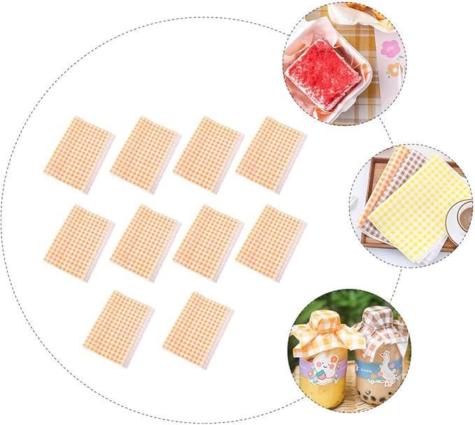 Artibetter Oil-absorbing Greaseproof Baking Paper for Kitchen and Party Use, 50 Orange Checkered Sheets Non-stick Sandwich and Cake Parchment for Baking and Snack Wrapping