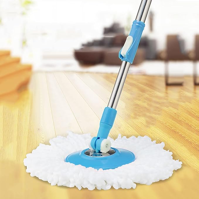 Spin Mop Pole Handle Replacement 360 Rotating Floor Mop Telescopic Handle No Foot Pedal Version Floor Cleaning Scraper for Home Office Hotel (Blue)