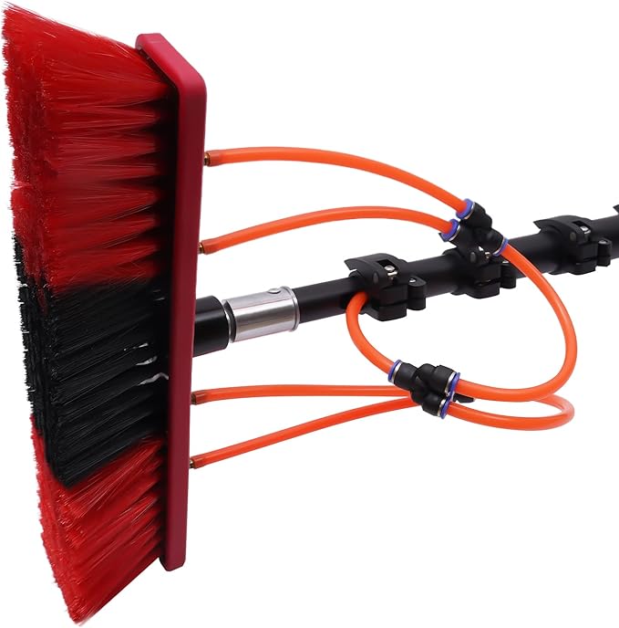 Telescopic Water Fed Pole Brush, 65ft Length Stretchable Solar Panel Cleaning Brush Kit Car Glass Washing Equipment Tool Outdoor Window Cleaner w/Hose Extension Pole Water Spray Washer(65ft)