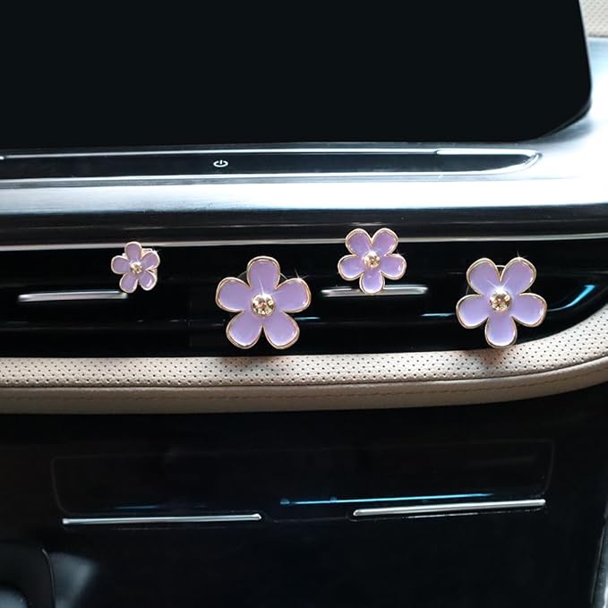 Cute Flowers Air Vent Clips Car Air Freshener,4pcs Purple Girly Daisy Flower Car Accessories for Women,Lavender Car Decorations Refillable Clips On Air Freshener