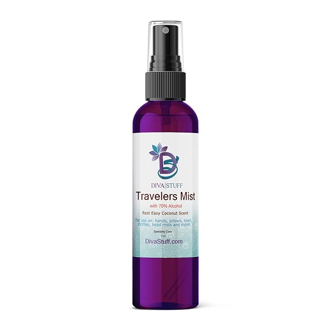Diva Stuff Travelers Mist – Promotes Clear Skin & Protects from Acne-Causing Funk, Cleans Pillows, Hands, and Sheets – Aromatherapy Spray for Relaxation and Sleep, Made In USA (Coconut, 2 oz)