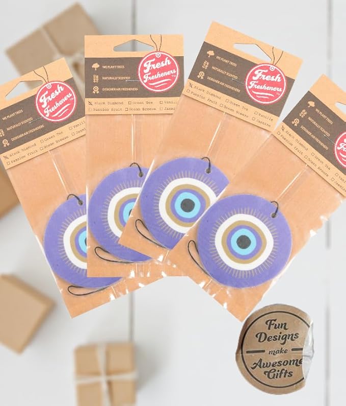 Cute and Funny Fresh Fresheners Car Air Fresheners 4 Pack Scented With Premium Oils (Evil Eye)