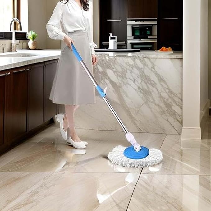 Spin Mop with Microfiber Head, Adjustable Handle, Green and White Spin Mop Replacement Head with Telescopic Handle Home and Kitchen
