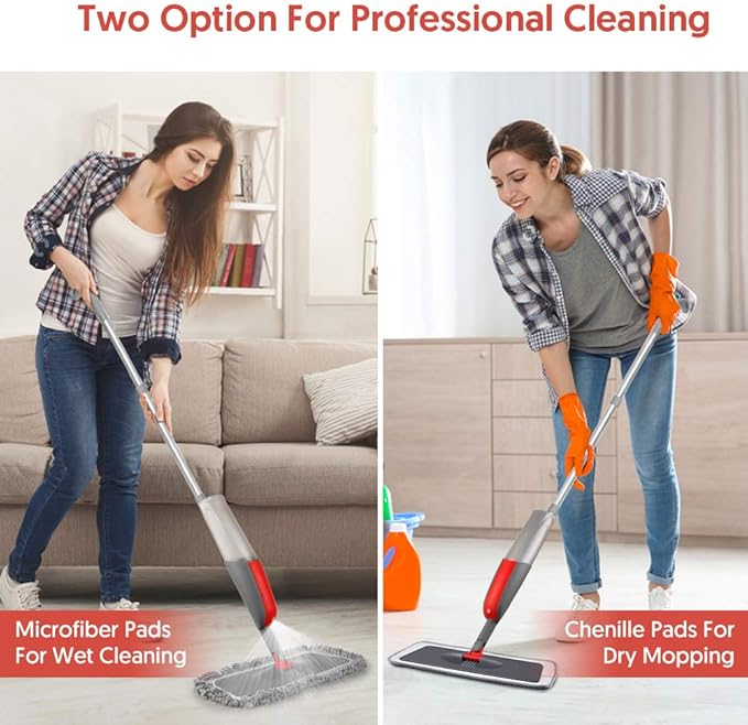 Spray Mop with 3 Washable Pads 2 Refillable Bottles for Floor Cleaning