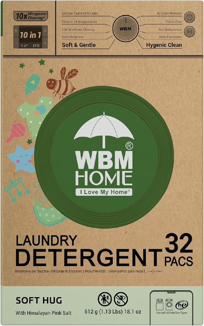 WBM Baby Care Laundry Detergent Pods, 32 Count | Laundry Pods Specially Designed For Clothes | Soft Hug Fragrance With 10x Ultra Power Cleaning