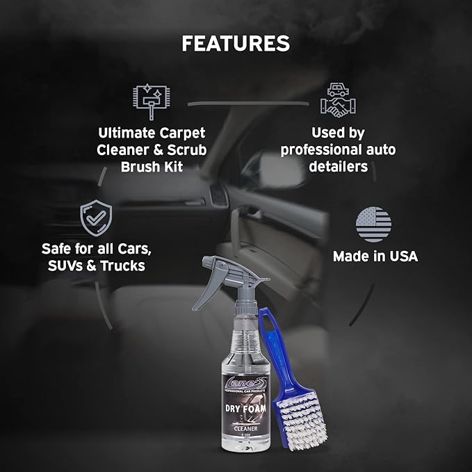 LANE'S Dry Foam Carpet Cleaner & Scrub Brush Kit - 16oz - Easy to use - Quick and Efficient Formula - Powerful Cleaning - Included Scrub Brush