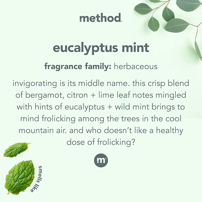 Method Daily Shower Cleaner Refill, Eucalyptus Mint, For Showers, Tile, Fixtures, Glass and Tubs, 68 Fl Oz (Pack of 2)