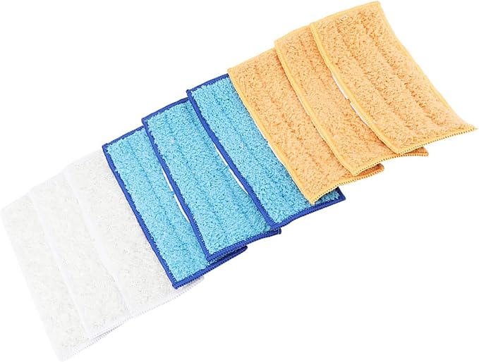 Microfiber Spray Water Mop Pads Washable Reusable Replacement Mop Heads for Flat Spray Mops Odor Eliminating Dust Trapping Set of 9 White Orange Blue