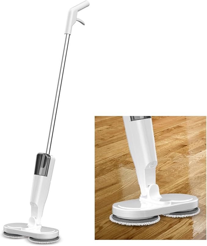Electric Spin Mop, Retractable & Rotatable, Quiet & Flexible, Lightweight, Easy Cleaning, For All Floor Types (White)