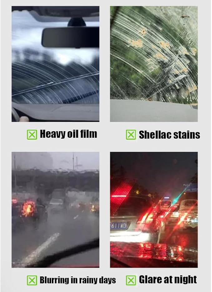 Automotive Oil Film Cleaning Brush, Windshield Cleaner - No Scrubbing Required, 120ml Car Windshield Cleaner, Removes Oil Film & Grime in Seconds, Crystal-Clear View in Any Weather (4, Pcs)