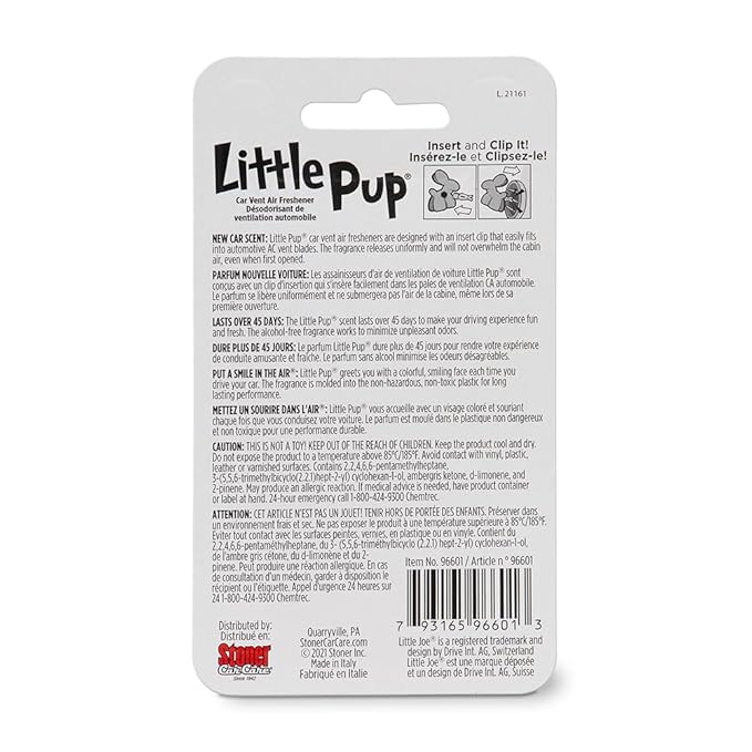 Little Pup 96601 New Car Scent Car Air Freshener Clip Provides Long-Lasting Freshness in a Compact Design, Fights Odors for up to 45 Days, Cute Car Odor Eliminator, Non-Toxic, Pack of 4