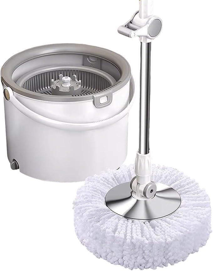 Spin Mop Bucket with Wringer System 360° Swivel Mop Head with 5 Replacement Pads for Floors Cleaning for Hardwood Tile Laminate