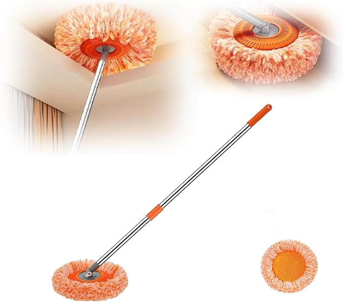 360° Rotatable Adjustable Cleaning Mop, Extendable Wall Washer Mops with Long Handle, Household Rotating Microfiber Spin, Window Bathroom Floor Ceiling, Household Supplies (39.37in 1 Mop Heads)