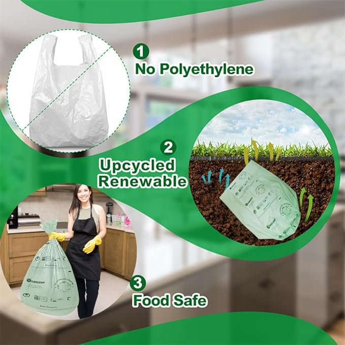 OrangeBio 55 Gallon Compostable Trash Bags, 60 Count, Heavy Duty Garbage Bags for Contractor, Yard Waste & Commercial Food Waste, Plant-Based, BPI ASTM D6400 & TÜV OK Compost Home Certified