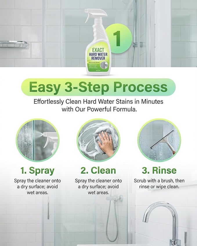 Hard Water Stain Remover, Shower Glass Cleaner Soap Scum Remove, Limescale and soap scumr, Reduces Buildup, Calcium, Shower Cleaner for Shower, Glass, Toilet, Tub, Sink