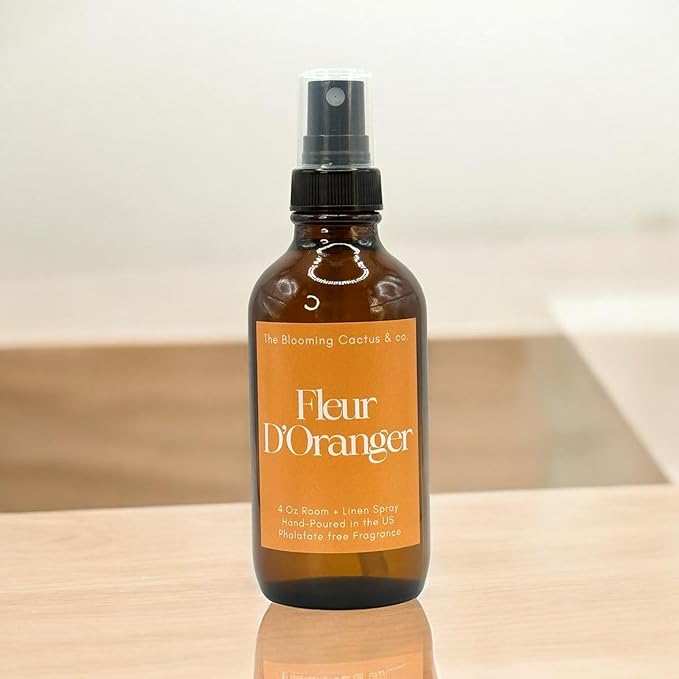 The Blooming Cactus & Co. Home | Linen | Room Spray - Air Freshener - Odor Eliminator - Car Air Freshener - Fabric Refresher - Mist Hand Poured - Made in USA – (Fleur D'Oranger)