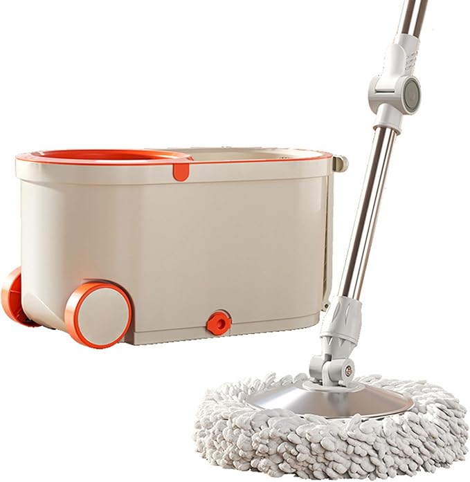 Spin Mop and Bucket with Wringer Set, Mops with 4 Replacement Washable Microfiber Mop Pad Heads Refills, Easy Moving with Wheels for Home Floor Cleaning