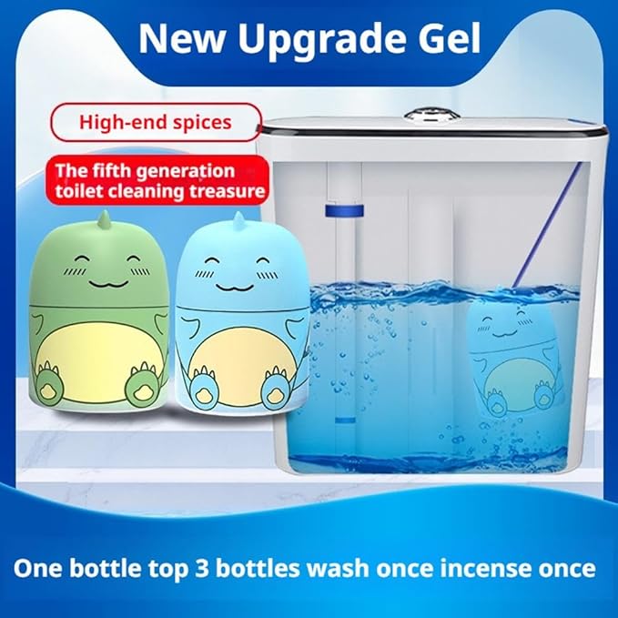Cute Dinosaur-Shaped Toilet Bowl Cleaner Bottle, Toilet Cleaner & Toilet Deodorizer Wonder, Bathroom Toilet Tank Cleaner with Ocean, Jasmine, and Peach Scent, One Bottle Lasts for 90 Days (3Pcs -Mix)