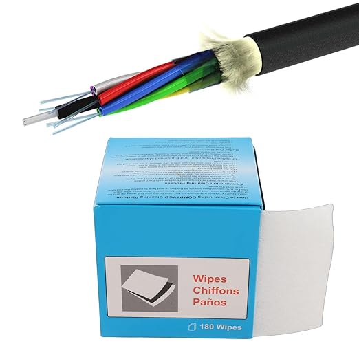 Fiber Optic Wipes, 150Pcs Fiber Optic Connector Cleaner Easy Tearing Both Wet and Dry Use Optical Fiber and Face Dust Paper with Rubber Pad