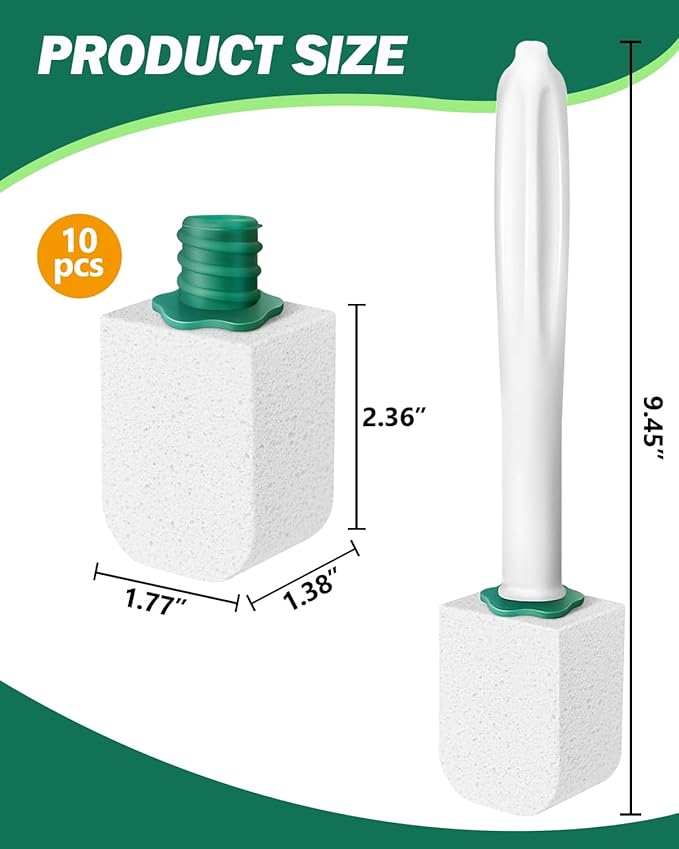 Dukars 10 Packs Pumice Stone Toilet Bowl Cleaner with Long Handle, Heavy Duty Toilet Hard Water Stain Remover,Best Toilet Bowl Cleaner (10, White)