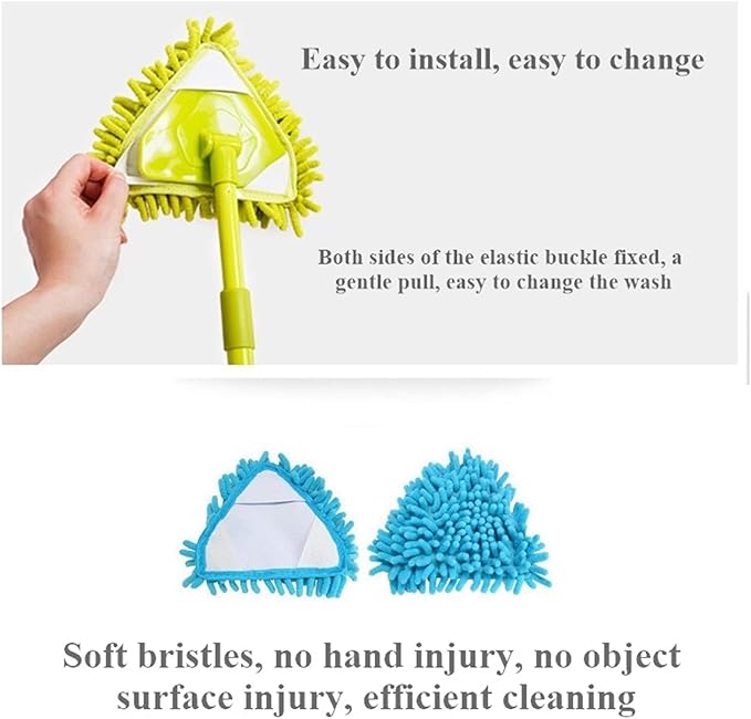 2022 New Rotatable Triangle Cleaning Mop with 2 Mop Replacement Heads, 180 Degree Spin, Wet & Dry Microfiber Ecloth for Bathroom Floor, Wall (Blue)