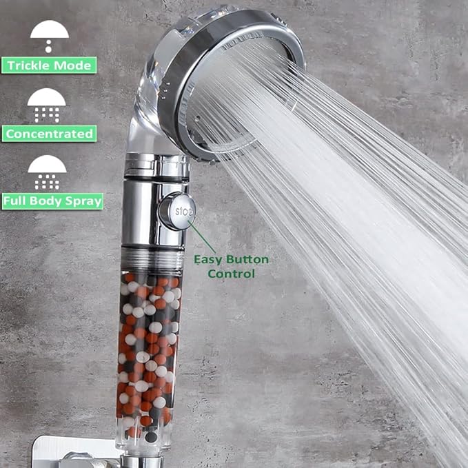 IHAO Filter Showerhead with Bracket Metal Hose High Pressure Handheld Shower Purifying Hard Water Softener Chlorine Flouride Filter Multi Modes Changeable Shower head Fresh Dry Skin & Hair Loss