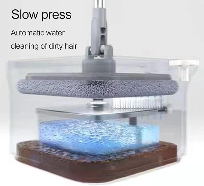 Walbest Spin Mop with Bucket, 360 Degree Rotatable Self Wash Square Mop Clean/Dirty Water Separation System Adjustable Handle Mops for Wet and Dry Dual-use Grey B