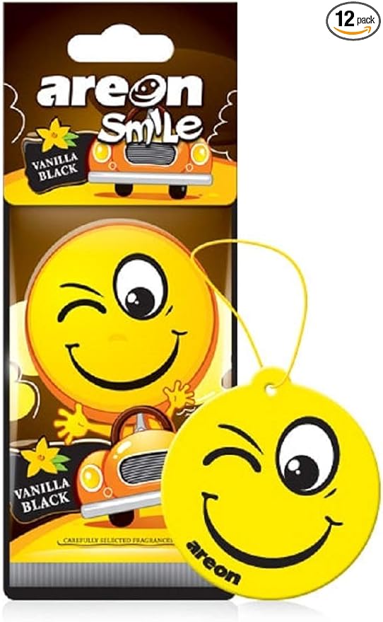 AREON ASD22 Air freshener Hanging Vanilla Black Scent, Best Odor Eliminator, Odd Gifts, Paper Hanging Ornaments, Long Lasting Scent for Car or Home -12 Pack