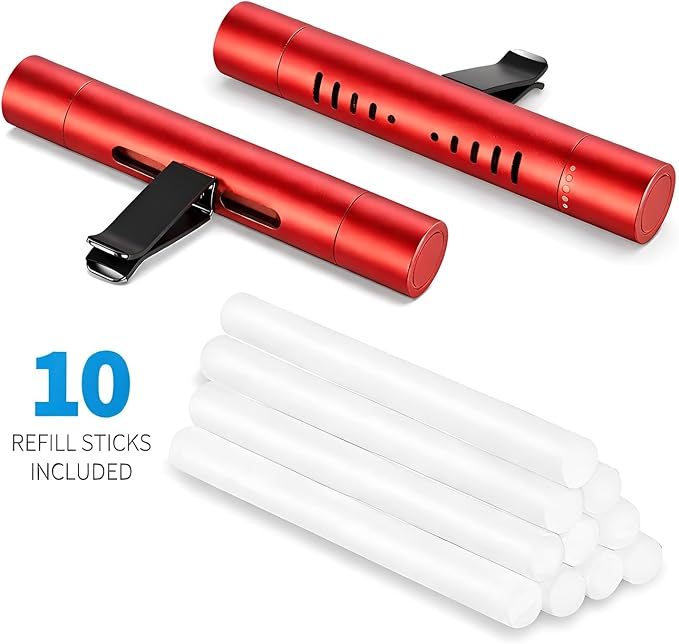 iPick Image for Jeep Rubicon Wrangler Car Vent Air Freshener Clip - Official Licensed Red Aluminum with Adjustable Window + 10 Refill Sticks