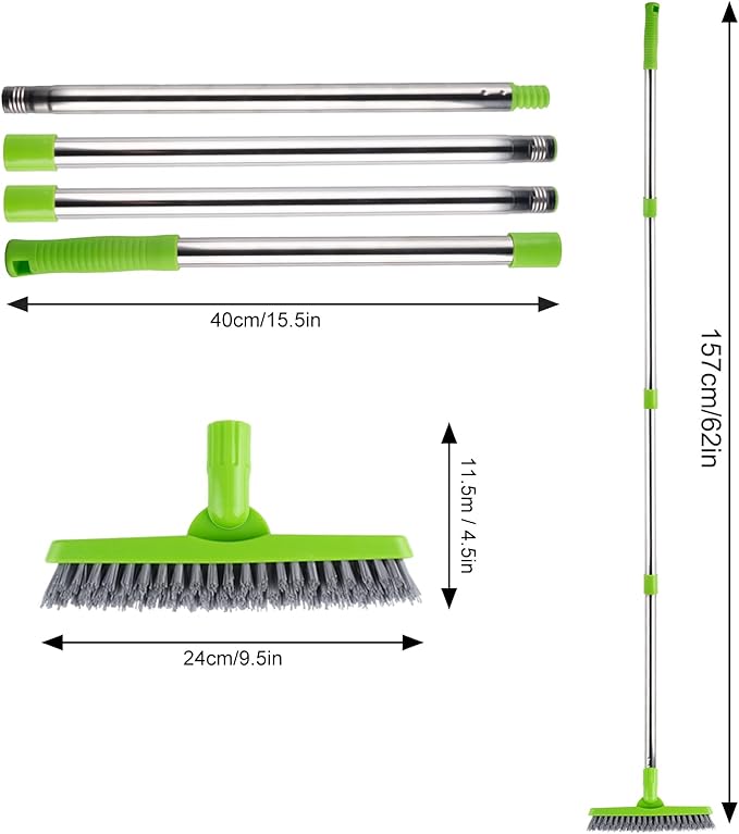 ITTAHO 2 Pack Grout Brush with Long Handle, Swivel Cleaning Grout Line Scrubber - Durable Handle Grout Cleaner Brush for Bathroom,Tile,Baseboard,Walk in Shower,Corner & Narrow Space (Green)