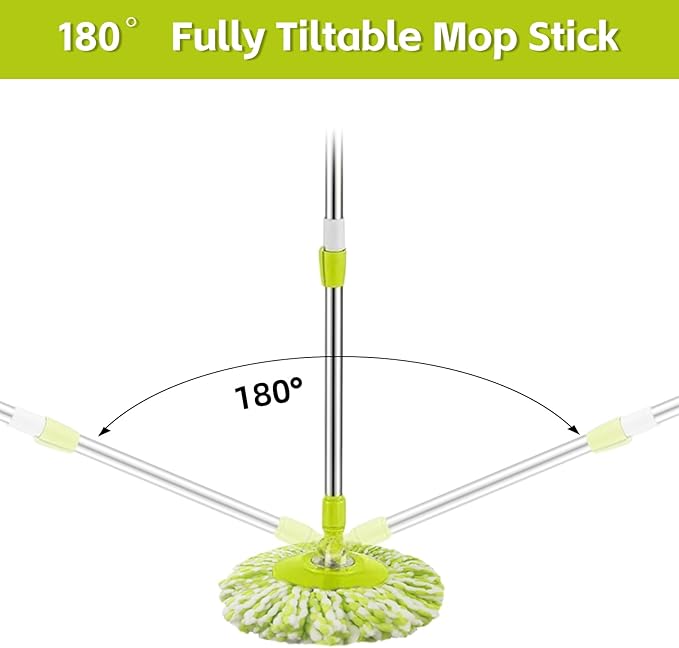 Spin Mop Replacement Handle, 47.6-inch 360 Degrees Rotating Telescopic Replacement Mop Stick with Robust Reinforced Plastic Disc for Spin Mop Bucket Cleaning System (Plastic Disc,Green)