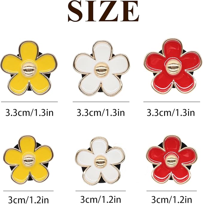 6pcs Flower Car Air Freshener Vent Clips,Red Yellow White Daisy Car Dashboard Accessories,3.3cm/3cm Flower Air Vent Clip for Women,Refillable Car Diffuser Decor