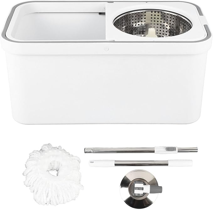 Spin Mop Bucket with Wringer Set, 360 Degree Spin Mop Bucket Floor System with Microfiber Mopping Head and Wringer Mechanism, Suitable for Floor