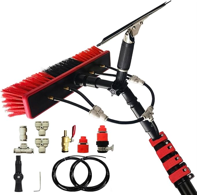 Glass Cleaning Brush Home Water Fed Telescopic Pole Kit Solar Panel Brush Rotating for Photovoltaic Panel，Telescopic Window Cleaning Kit - 3.6-11M Extension Pole with Solar Panel Brush for G
