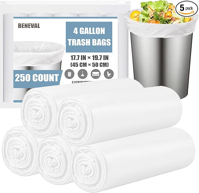 4 Gallon Small Trash Bags, 250 Count, Unscented, Transparent, Durable, Ideal for Bathroom, Kitchen, Office, Bedroom