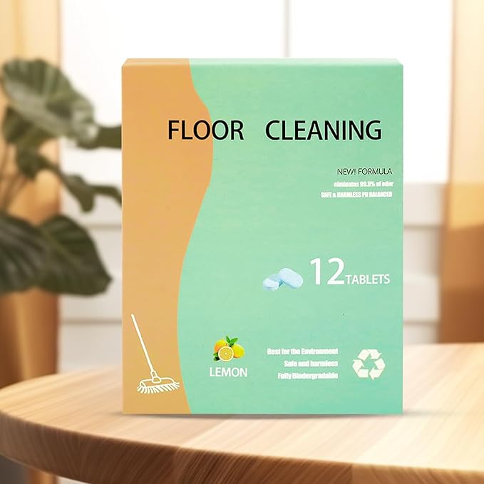 12PCS Floor Cleaning Solution Tablet,Floor Cleaning Tablets, Tile and Vinyl Floors，suitable with All Robot Vacuums with Mopping and Cordless Wet/Dry Vacuum Mop Cleaner Lemon Scent