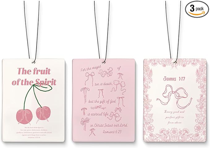 Car Decorations,Pink Bow Christian Air Freshener for Car,Preppy Cherry Bible Verse Air Freshener Hanging 3 Pcs for Bag,Cars,Closet,Drawer,Books,Bathroom